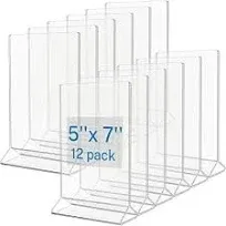 MaxGear Acrylic Sign Holder 5x7 inches, Plastic Display Stand for Desk, Clear Table Menu Holder, Double-Sided Picture Frame for Office, Home, Store, Restaurant, 12 Pack