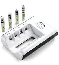 EBL Rechargeable AAAA Batteries 4 Counts with Smart Battery Charger - 400mAh AA