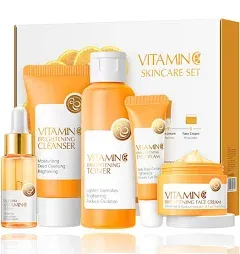 Vitamin C 5-Piece Skincare Set with Cleanser, Toner, Serum, Eye Cream and Face Cream for Skin Brightening skin care set skincare gift set skin care set for Unisex Adult (skincare kit)