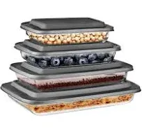 SereneLife Home Rectangular Glass Bakeware Set - 4 Sets of High Borosilicate with PE Lid