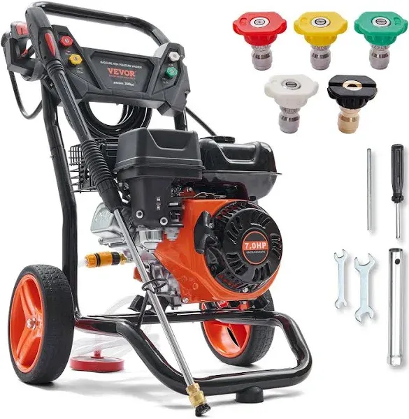 VEVOR Gas Pressure Washer, 3600 PSI 2.6 GPM, Gas Powered Pressure Washer with Copper Pump, Spray Gun and Extension Wand, 5 Quick Connect Nozzles, for Cleaning Cars, Homes, Driveways, Patios