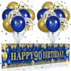 90th Birthday Decorations for Men Women Blue and Gold,Navy Blue Gold Birthday...