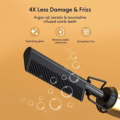 Terviiix Electric Hot Comb for Black Women Hair, Anti-Scald Straightening Comb with Keratin & Argan Oil Infused Teeth for Lace Front Wigs, Adjustable Temperatures Pressing Comb, 60 Min Auto Shut Off