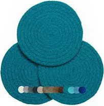 Trivets for Hot Pots and Pans - Kitchen Discovery 8" Chenille Trivets - Set of 3 Large Woven Pot Pads for Serving Hot or Cold Dishes and Protecting Your Table, Countertop or Island, Faded Denim