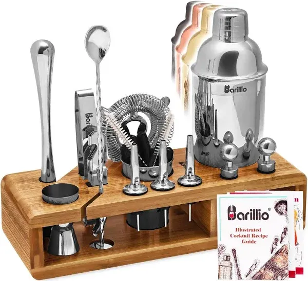 Elite 23-Piece Bartender Kit Cocktail Shaker Set by Barillio: Silver