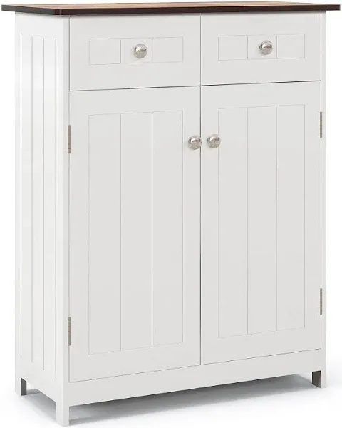 Freestanding Bathroom Floor Cabinet Storage Organizer with 2 Drawers