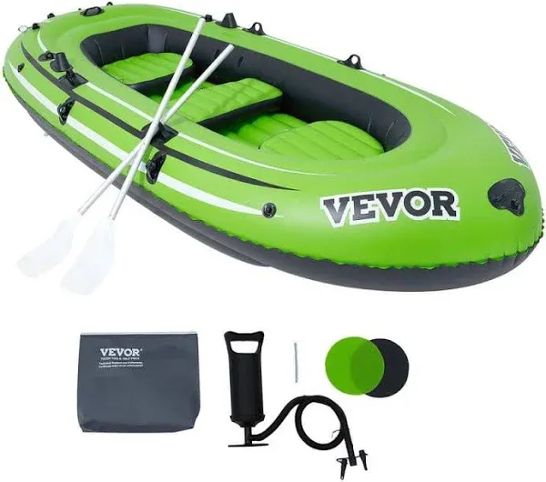 VEVOR 4-Person PVC Inflatable Boat with Aluminum Oars and High-Output Pump