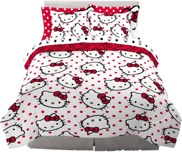 Hello Kitty Polka Dot 7-Piece Full Size Bedding Set - Super Soft Microfiber