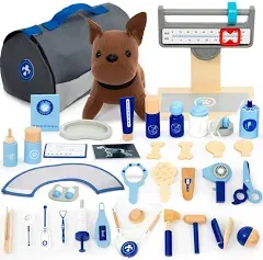 UMU Doctor Kit for Kids, Wooden Pretend Play 37 Pcs Pet Care Play Set 