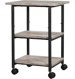 VASAGLE Industrial Printer Stand, 3-Tier Machine Cart with Wheels and Adjustable Table Top, Heavy Duty Storage Rack for Office and Home, Greige and Black UOPS003B02