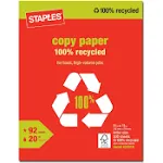 Staples 100% Recycled Copy Fax Laser Inkjet Printer Paper, Bright White, 500 Sheets