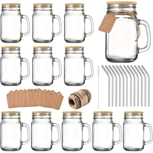 Mason Jar with Lid and Straw, Mason Jar Cups,Mason Jar Drinking Glasses,16 oz...