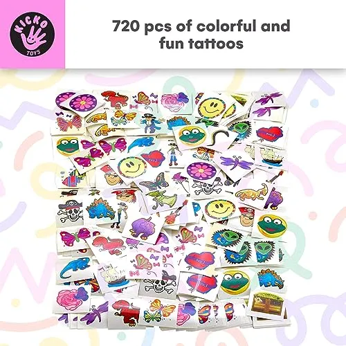  Tattoo Assortment - 720 PC Colorful Tattoos - Temporary Tattoos Assortment - 