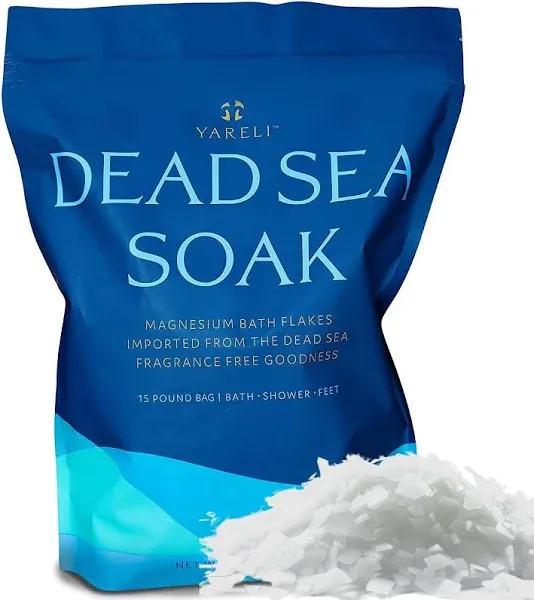 Yareli Dead Sea Bath &amp; Foot Soak, Fragrance Free Magnesium Bath Flakes 15 Pounds