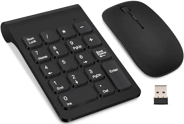 Wireless Numeric Keypad, TRELC Mini 2.4G 18 Keys Number Pad, Portable Silent Financial Accounting Numeric Keypad Keyboard Extensions with Wireless Mouse for Laptop, PC, Desktop, Notebook(Black)