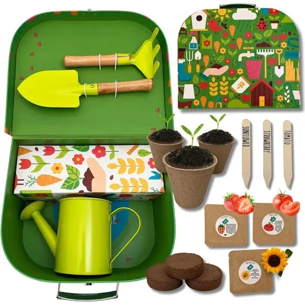 Kids Gardening Set | Kids Gardening Tools | 15 Pcs Toddler Gardening Set with Rake, Shovel, and Small Watering Can for Kids | Gardening Kit with Seeds | Educational Outside Toys for Kids