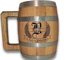 Personalized Oak Wood Barrel Beer Mug Tankard with Stainless Steel Interior - Engraved with Your Name