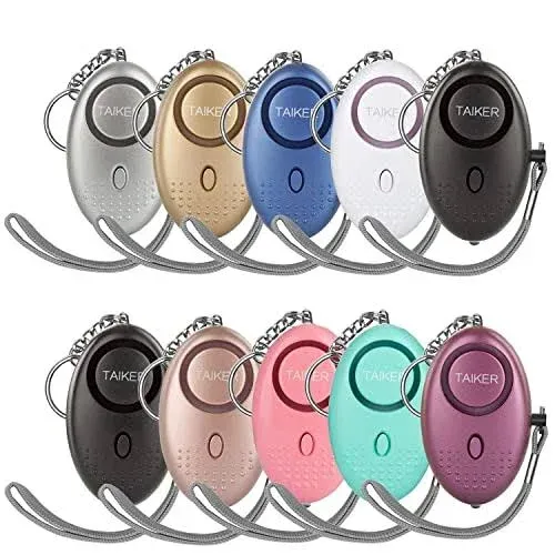 Personal Alarm for Women, 10 Packs 140DB Emergency Self-Defense Security Alarm Keychain with LED Light for Women Kids and Elders (Black & White)