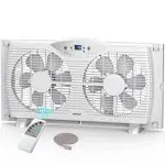 Quiet 3-Speed Twin Window Fan with Remote &amp; 1-Year Service Guarantee, ETL Listed