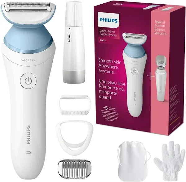 Philips Beauty Lady Electric Shaver Series 8000 with Electric Facial Hair Remover, Cordless, BRL166/91