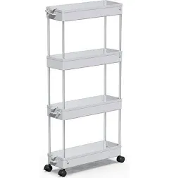 Slim Rolling Storage Cart 4 Tier Bathroom Organizer Utility Cart Mobile Shelving