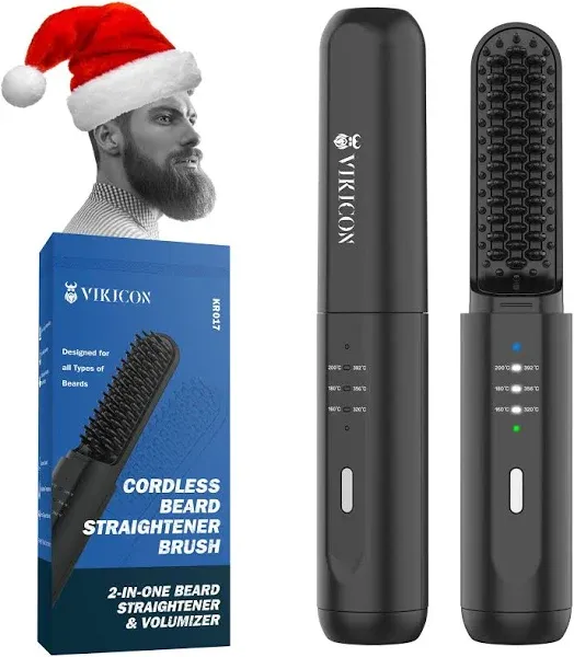 VIKICON Beard Straightener for Men, Cordless Heated Beard Brush for Men, Electric Hot Comb, Anti-Scald Mini Straightening Brush for Beard Grooming, Portable for Travel and Home Use, Gifts for Men Him