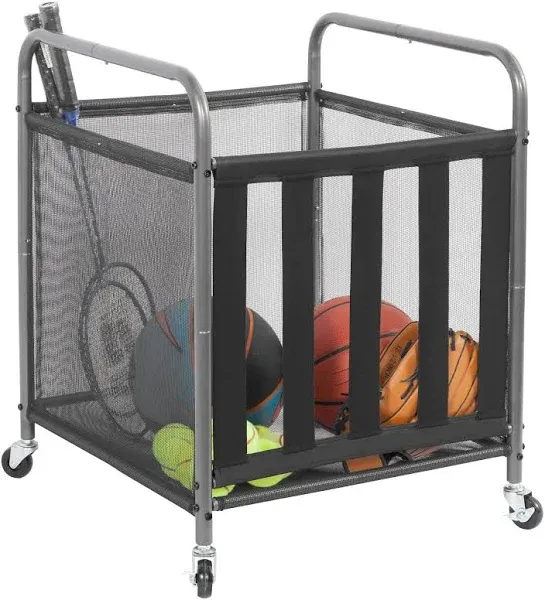 STORAGE MANIAC Ball Storage Bin Rolling Sports Ball Cart, Metal Garage Organizer Sport Rack, Ball Basket Storage, Ball Cage for Garage or Gym, Indoor & Outdoor Sports Equipment Organizer