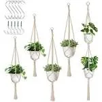 5 Pack Macrame Plant Hangers, Indoor Hanging Plant Holder with S Hooks and Hook Nails