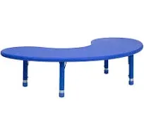 BizChair 35x65 Half-Moon Blue Plastic Height Adjustable Activity Table