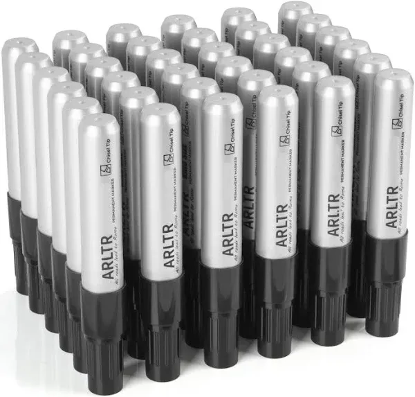 Permanent Markers King Size (Black), Bulk of 36 Large Chisel Tip, Works on Plastic, Wood, Stone, Metal, Glass and Poster Boards for Doodling, Coloring