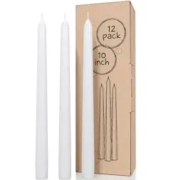 CANDWAX 10 inch Taper Candles Set of 12 Dripless Taper Candles and Unscented Candlesticks