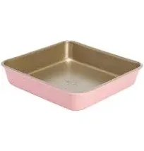 Paris Hilton Nonstick Carbon Steel Bakeware Collection, 9-Inch Square Cake Pan, Dishwasher Safe, Made without PFOA and PFAS, Pink Champagne Two-Tone