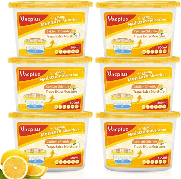 Vacplus Moisture Absorbers 6 pack, 10.5Oz Portable Humidity 10.5OZ, Yellow 