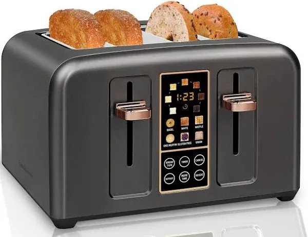 SEEDEEM toaster 4-piece, stainless steel toaster LCD display screen