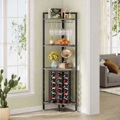 4-Tier Corner Wine Rack with Glass Holder & Storage Shelves