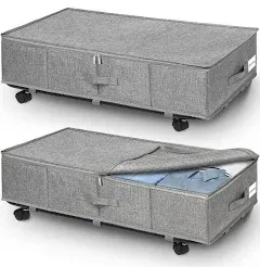 Under Bed Storage With Wheels Lids 2 Pack, 8.7 inch Tall Large 50L Underbed