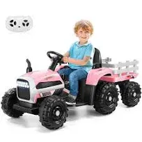 Hikole Kids Ride on Tractor with Trailer, 12V Electric Car Tractor with 02