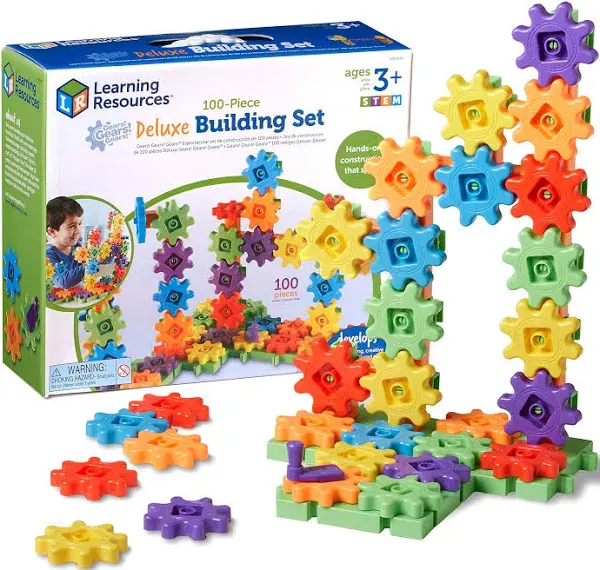 Learning Resources Gears! Gears! Gears! 100-Piece Deluxe Building Set - Ages 3+, Preschool Building Sets, Gears Toys for Kids, STEM Toys for Toddlers, Construction Toy Set, Kids Building Toy