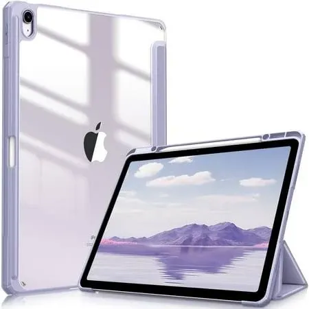 Fintie Hybrid Slim Case for iPad Air 13-inch (M2) 2024, [Built-in Pencil Holder] Shockproof Cover with Clear Transparent Back Shell, Lilac Purple