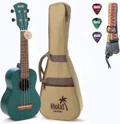 Hola! Music HM-121BU+ Deluxe Mahogany Soprano Ukulele Bundle with Aquila Strings, Padded Gig Bag, Strap and Picks