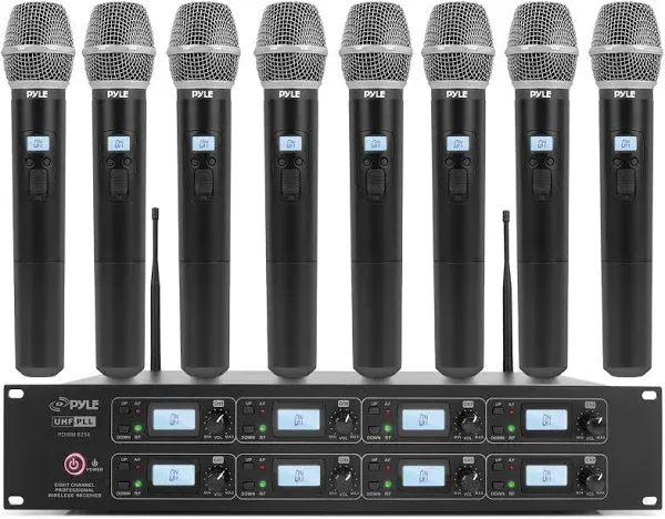 PylePro PDWM8250 8-Channel Wireless Microphone &amp; Receiver System Kit