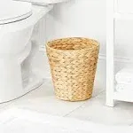 mDesign Water Hyacinth Waste Basket Boho Woven Trash Can - Small Round Natural Wastebasket Garbage Bin for Bathroom Essentials - Woven Zig Zag Pattern - Brown Wash