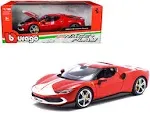 Ferrari 296 GTB Assetto Fiorano Red with White Stripes Race + Play Series 1/18 Diecast Model Car by Bburago