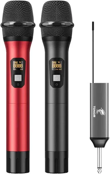 Wireless Microphones, UHF Metal Dual Cordless Dynamic Mic System with Recharg...