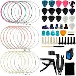 Augshy 65 Pcs Guitar Tool Changing Accessories Kit Including Guitar Strings, Guitar Picks, Pick Holder, Capo, String Winder&Cutter, Thumb Finger Picks