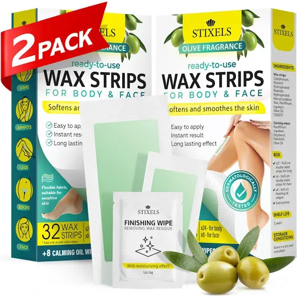 Wax Strips, 64 Count for Hair Removal – Waxing Kit for Women &amp; Men with 48 Body 