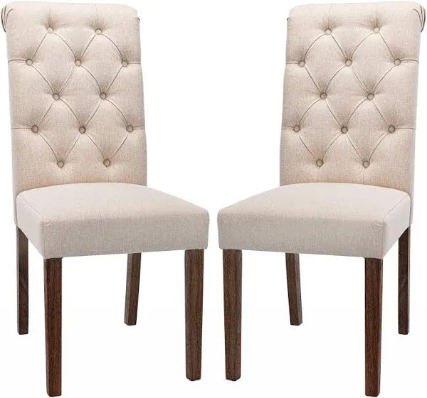 COLAMY Button Tufted Dining Chairs Set Parsons Upholstered Fabric Dining Room Chairs Kitchen Chairs with Wood Legs and Padded Seat