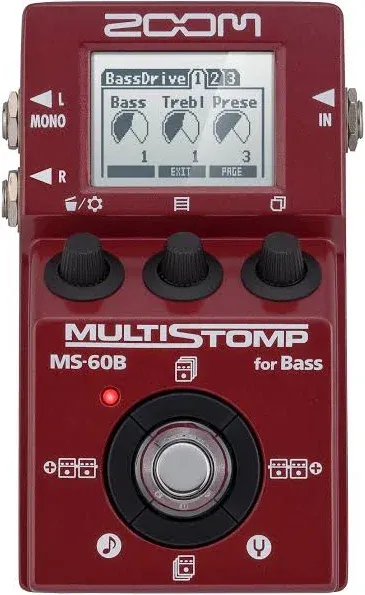 Zoom MS-60B MultiStomp Bass Guitar Effects Pedal, Single Stompbox Size, 58 Built-in effects, Tuner