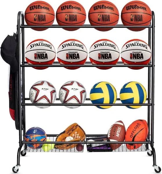 Basketball Rack, Rolling Basketball Shooting Training Stand,Sports Equipment Sto