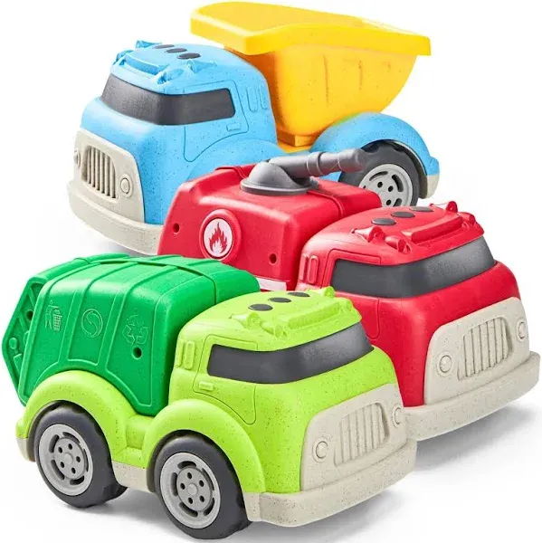 JOYIN 3 Pack Trucks for Toddlers Includes Garbage Truck, Dump Truck and Fire Truck, Truck Car Toys Gift for Boys Kids, Easter Christmas Birthday Gifts for Boys Girls